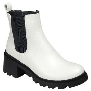 New White Chelsea Elastic Round Toe Lug Ankle Boots Booties